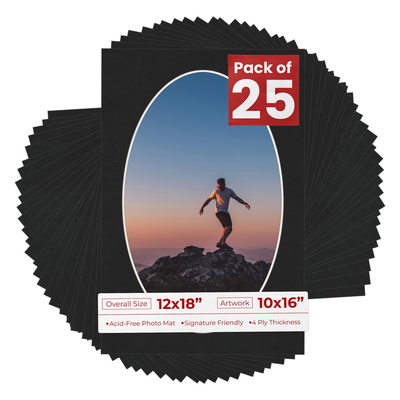 Black Suede Mat Board for 12x18 Frames - Oval Opening for 10x16 Photos